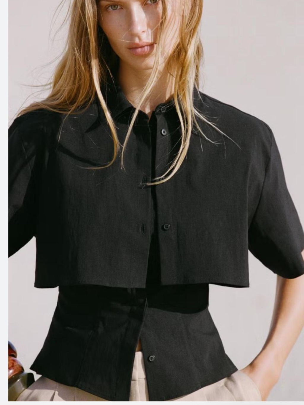 Zara Black Cropped Button-Up Top